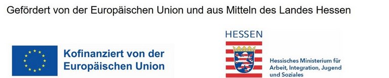 Logos der Europäischen Union und Hessens mit deutschem Text über EU- und hessische Landesmittel und Kofinanzierung.